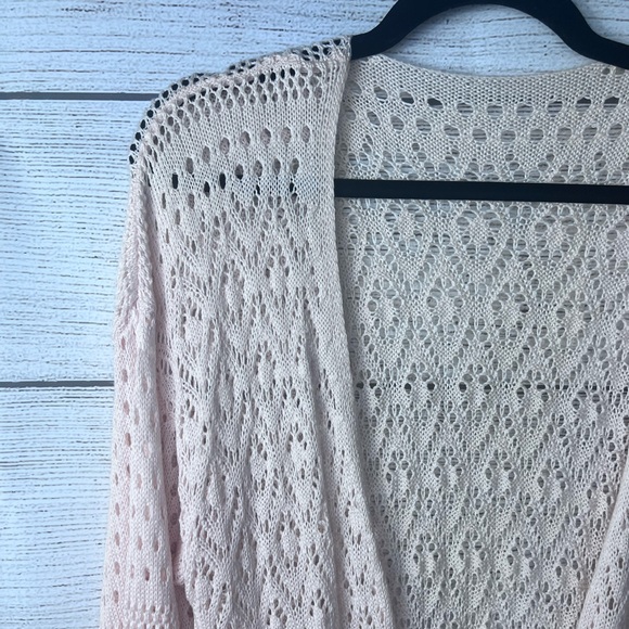 Boutique Brand Open Knit Tie Front Drop Shoulder Cardigan Duster Apricot 💗 - Picture 3 of 12